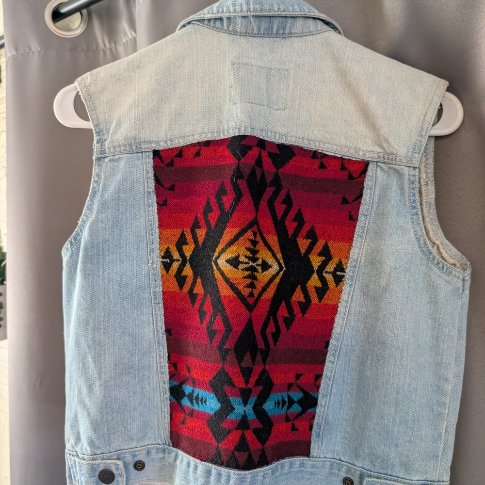 Denim Vest with Aztec Pattern - Picture 3 of 4